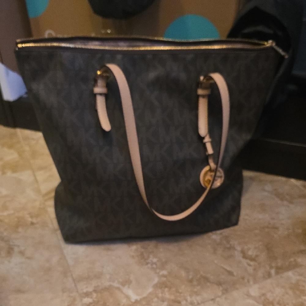 Michael Kors Dark Brown Tote with Tan Straps